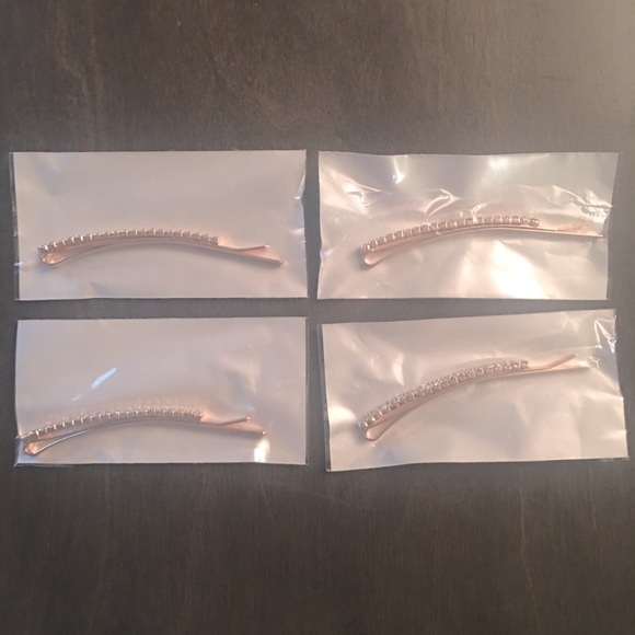 Set of 4 Rose Gold Hair Pins with crystal embellishment. - Picture 2 of 3